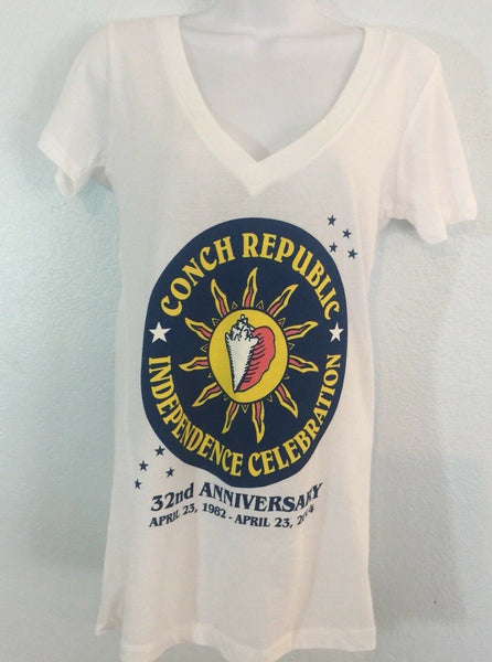 Conch Republic Independence Celebration 2014 V Neck T Shirt Women's Key West FL