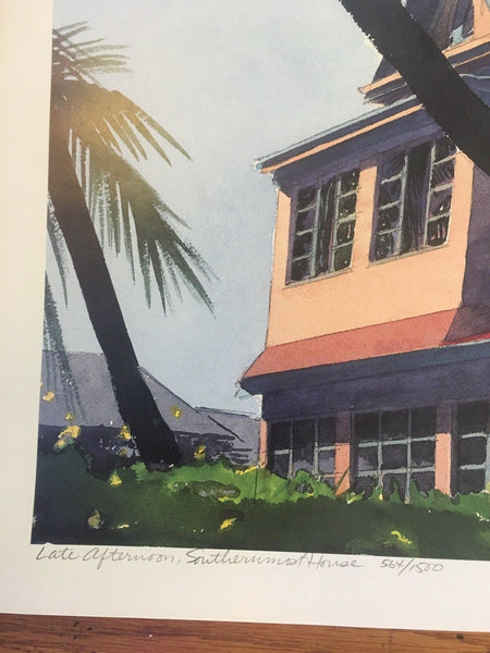 Late Afternoon Southernmost House Key West FL Signed Art Print RE Kennedy 19x25
