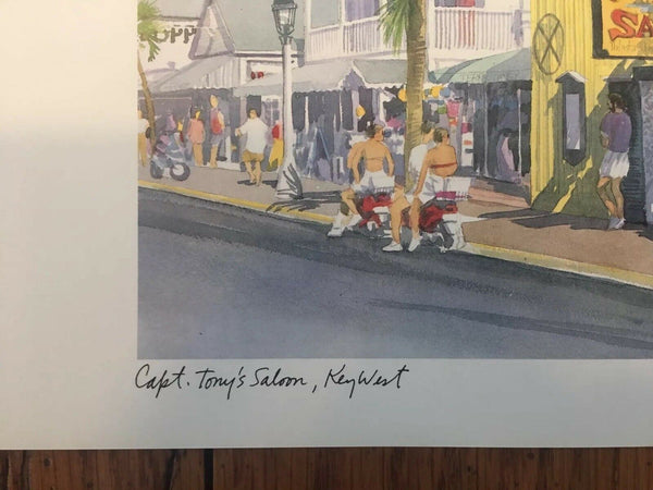 Capt. Tony's Saloon, Key West Florida Art Print R E Kennedy 1992 9.5 x 6.25"