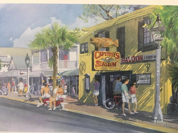 Capt. Tony's Saloon, Key West Florida Art Print R E Kennedy 1992 9.5 x 6.25"