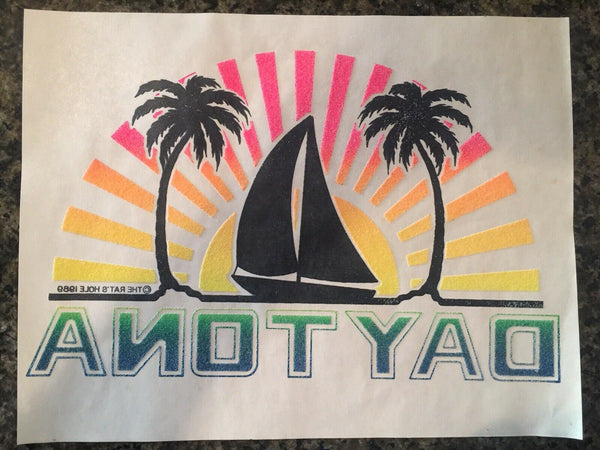 Vintage Rat's Hole Surf Shop Shirt Iron On Transfer Sparkle 1989 Daytona Boat