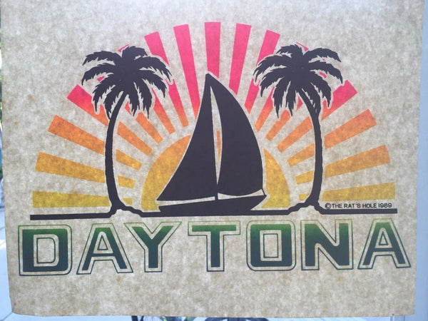 Vintage Rat's Hole Surf Shop Shirt Iron On Transfer Sparkle 1989 Daytona Boat
