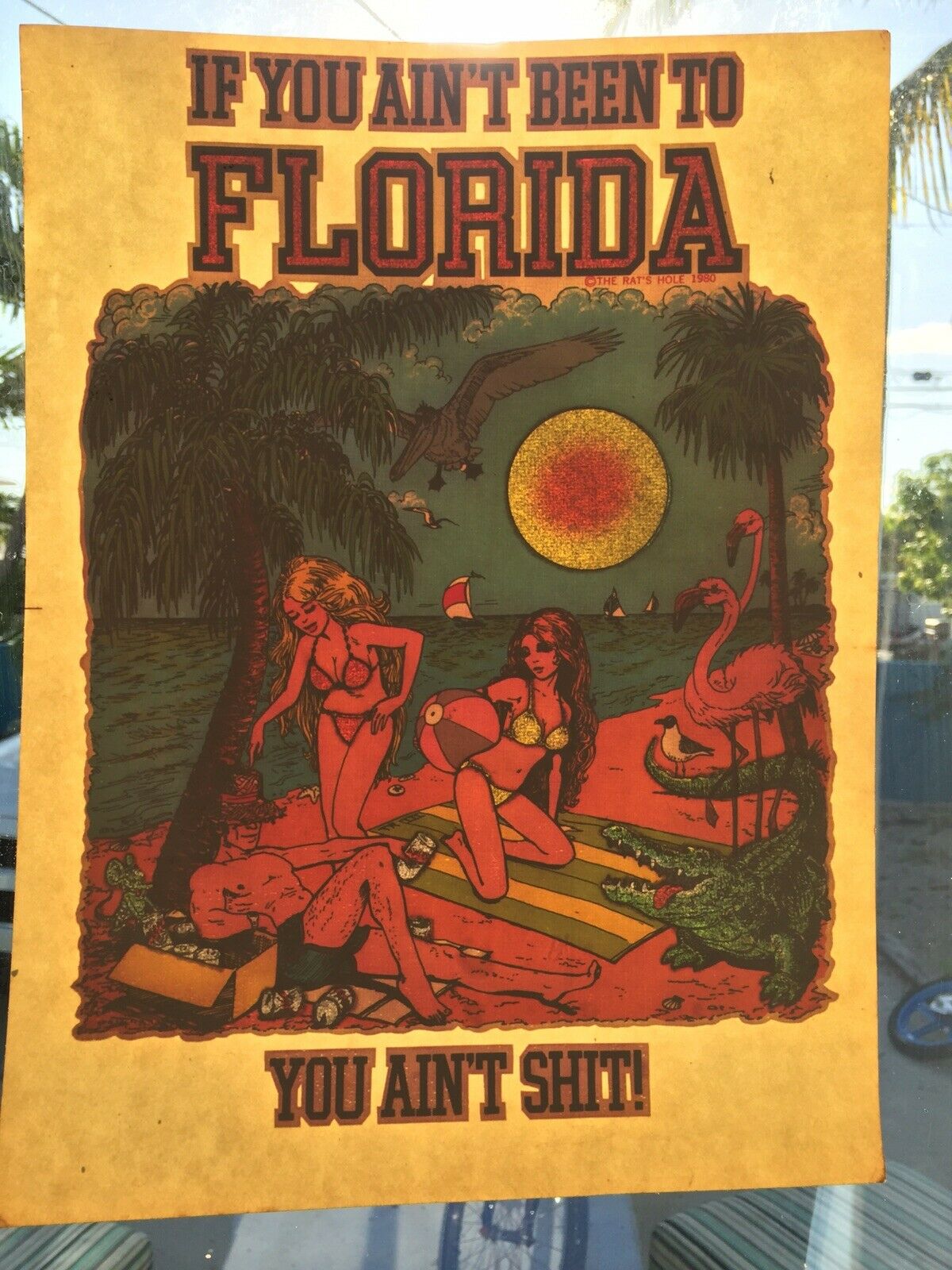 Vintage Rat's Hole 1980 Iron On T Shirt Heat Transfer Florida Glitter Kitsch NOS