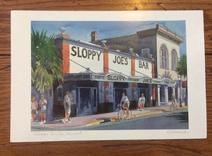 Sloppy Joe's Bar Key West Florida Art Print Signed RE Kennedy 9.5 x 6" Duval St.