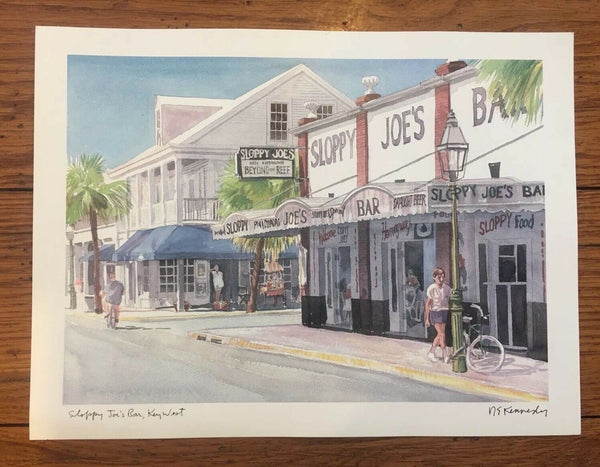 Sloppy Joe's Bar Key West Florida Art Print Signed RE Kennedy 9.5 x 6" Duval St.