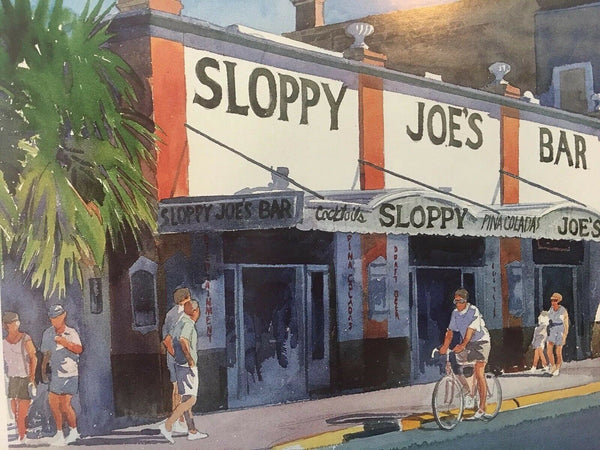 Sloppy Joe's Bar Key West Florida Art Print Signed RE Kennedy 9.5 x 6" Duval St.