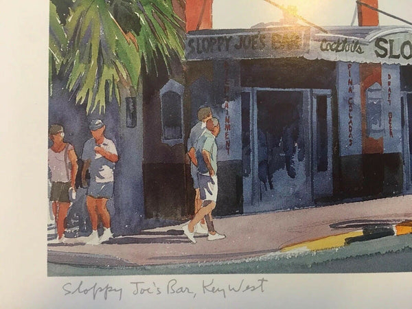 Sloppy Joe's Bar Key West Florida Art Print Signed RE Kennedy 9.5 x 6" Duval St.