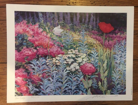 Red Poppy Hand Signed & Numbered Art Print by Michele Kennedy 12.5x9.5" Floral