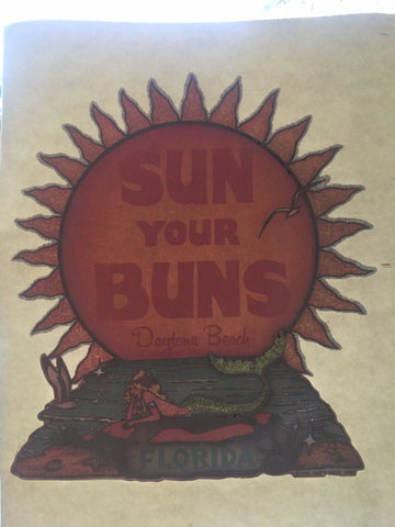 Vintage Rat's Hole 1981 Iron On Glitter Sun Your Buns Daytona Beach Florida NOS