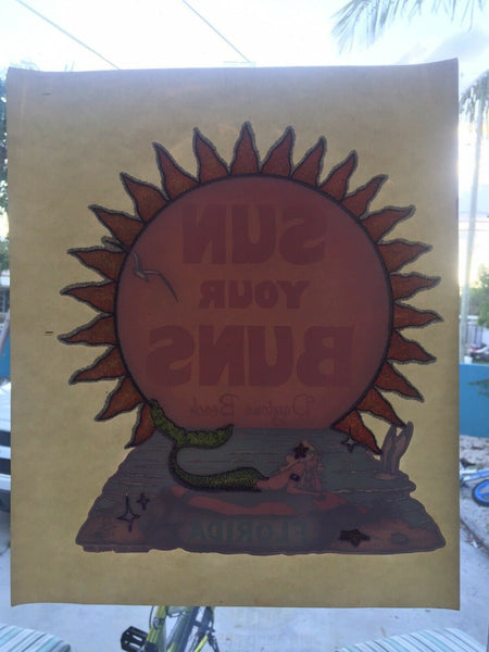 Vintage Rat's Hole 1981 Iron On Glitter Sun Your Buns Daytona Beach Florida NOS