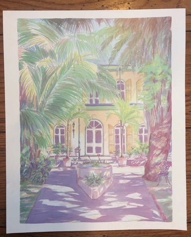 Hemingway House Key West Florida Art Print 10 x 12.5" Vintage 90's Pastel