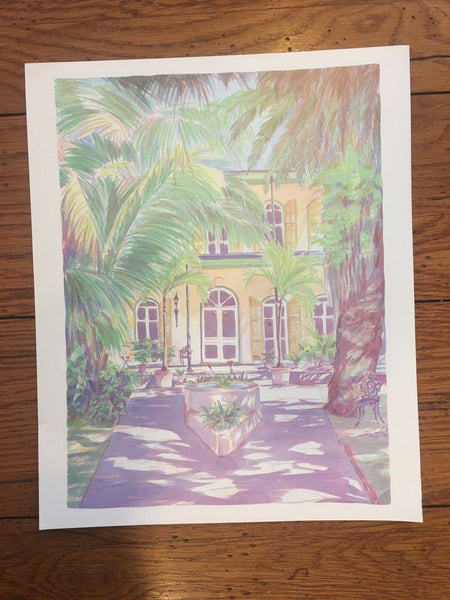 Hemingway House Key West Florida Art Print 10 x 12.5" Vintage 90's Pastel