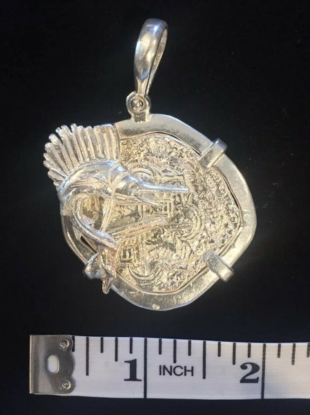 Atocha Silver Coin Pendant Large Men's Treasure Sailfish Marlin Reale Replica KW